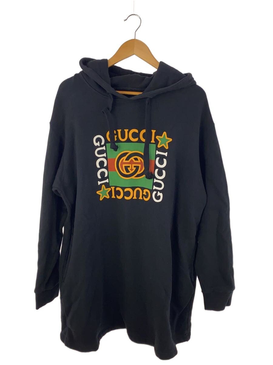 【中古】GUCCI◆フーデッド長袖ワンピース/スウェット/L/コットン/BLK/黒/プリント/ロゴ/610144【レディースウェア】|2nd STREET 店