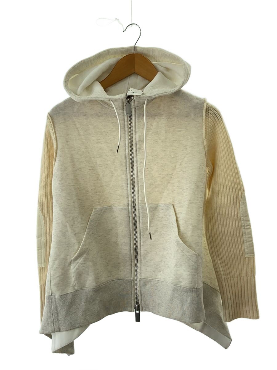 【中古】sacai◆スポンジスウェットフーディ/ジップパーカー/1/綿織物/CRM/20-05242【レディースお召しもの】