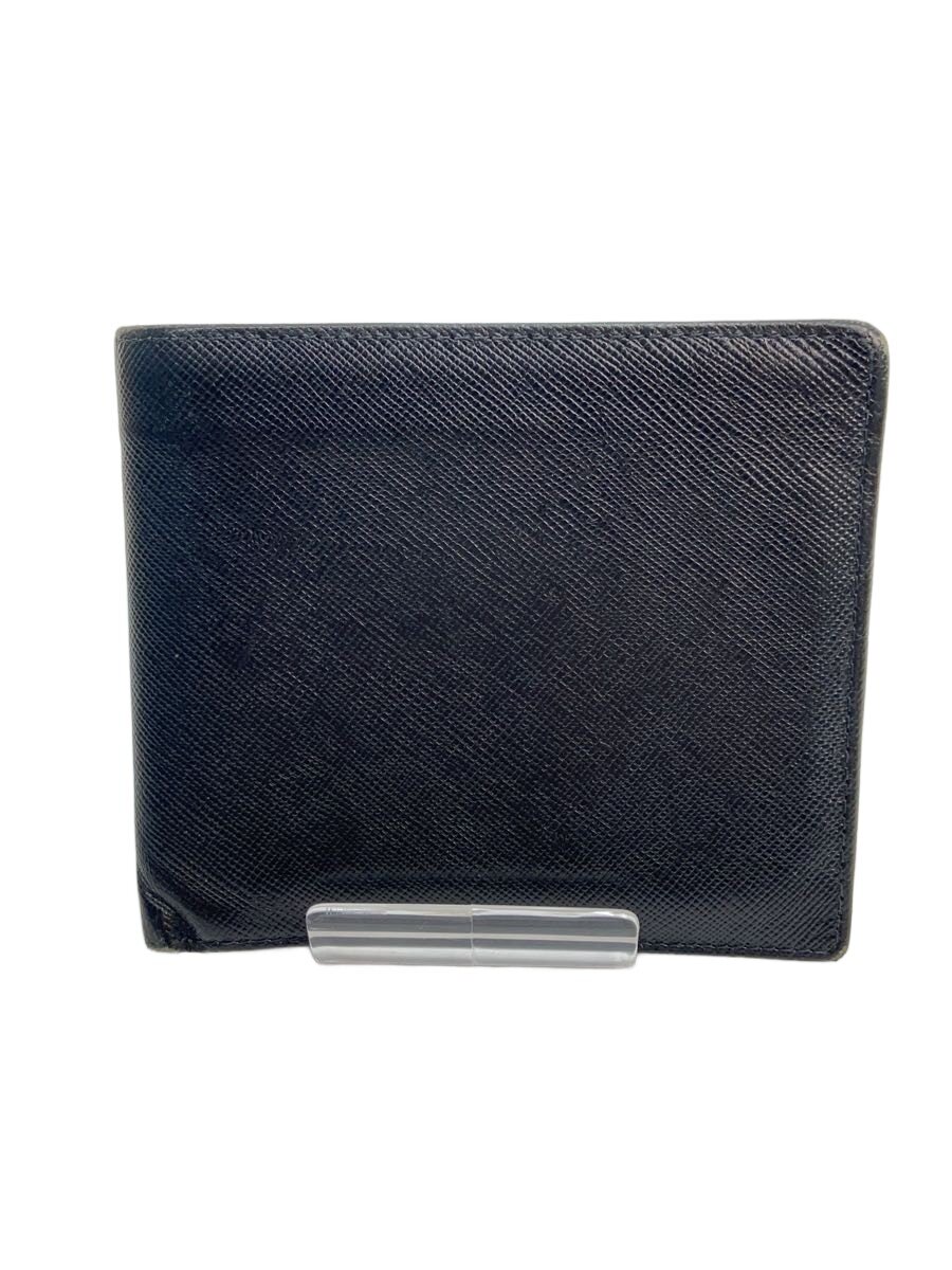 【中古】PRADA◆2つ折り金入れ/なめし革/BLK/無地/メンズ【服飾雑貨他】