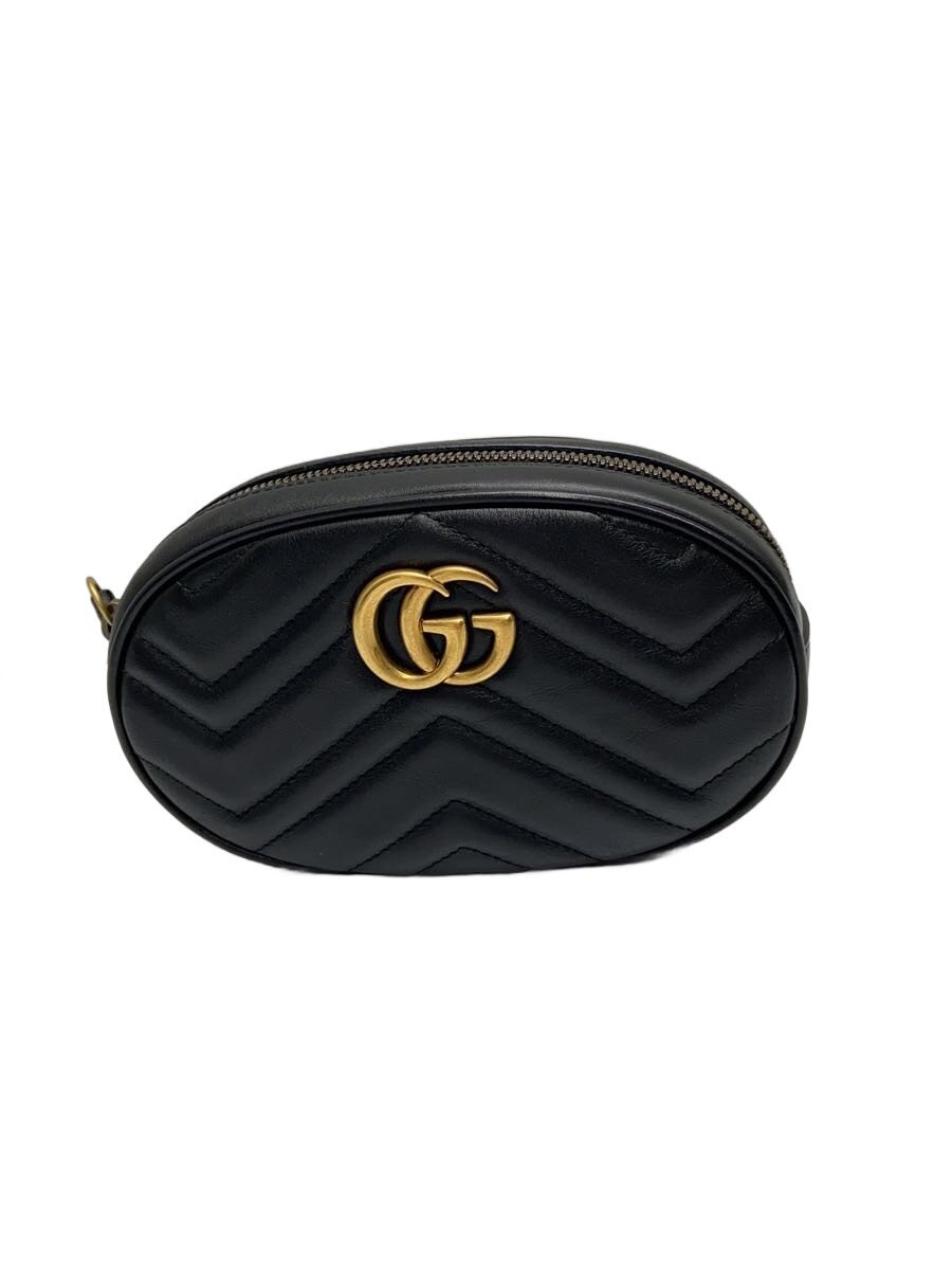 【中古】GUCCI◆ウエストバッグ_GGマーモント_キルティング/レザー/BLK/無地【バッグ】｜2ｎｄ STREET 店