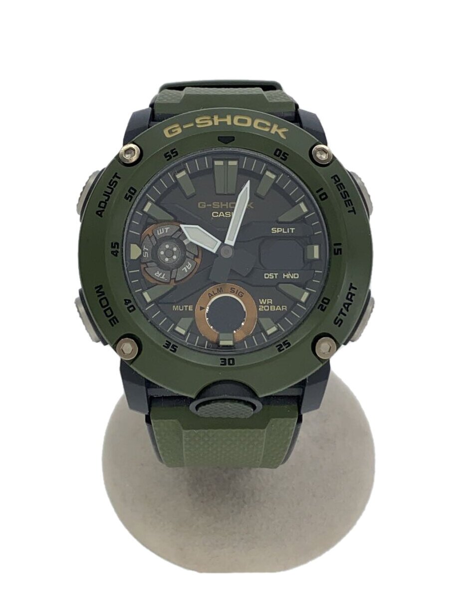 【中古】CASIO◆石英ウオッチ・G-SHOCK/デジアナ/天然ゴム/BLK/GRN【服飾雑貨他】