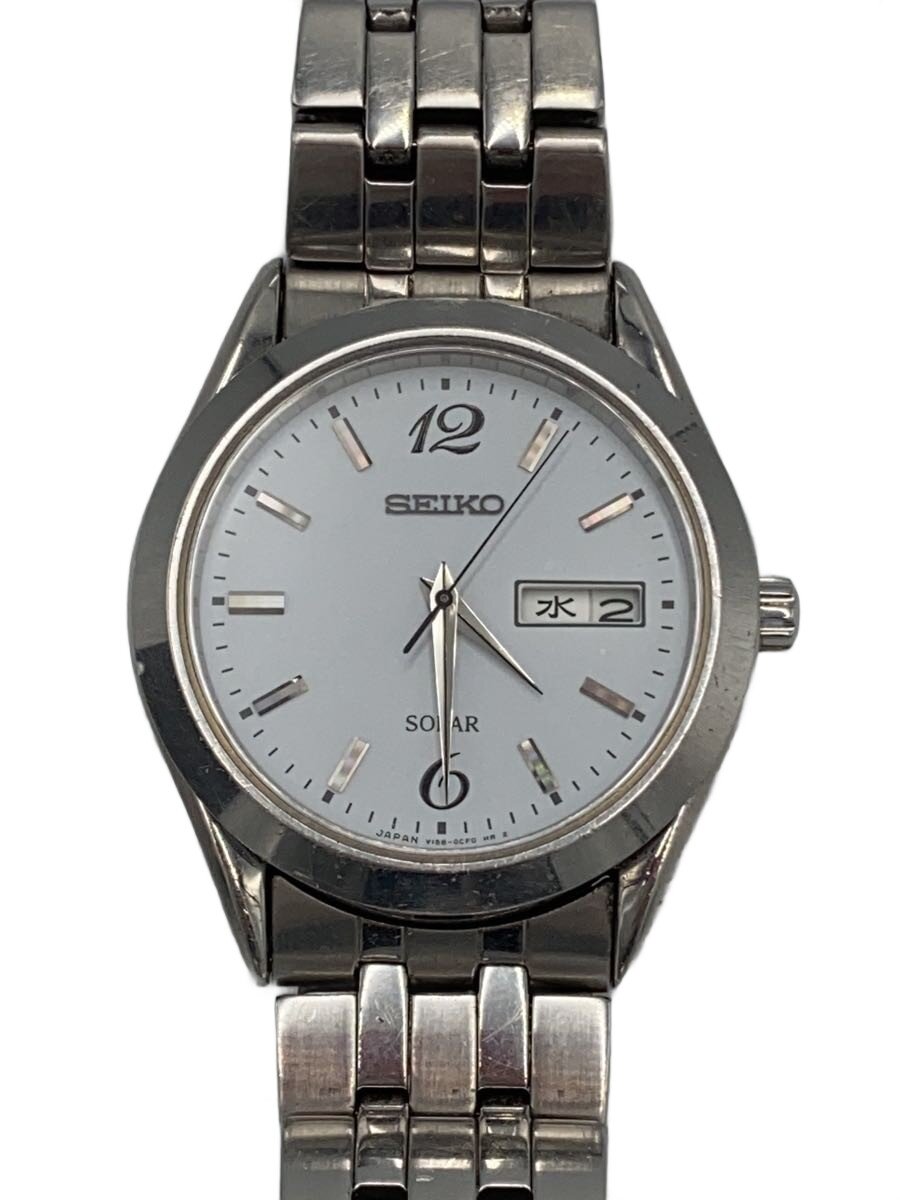 【中古】SEIKO◆ソーラーウオッチ/アナログ/ステンレス鋼/WHT/SLV/v158-0AZ0//【服飾雑貨他】