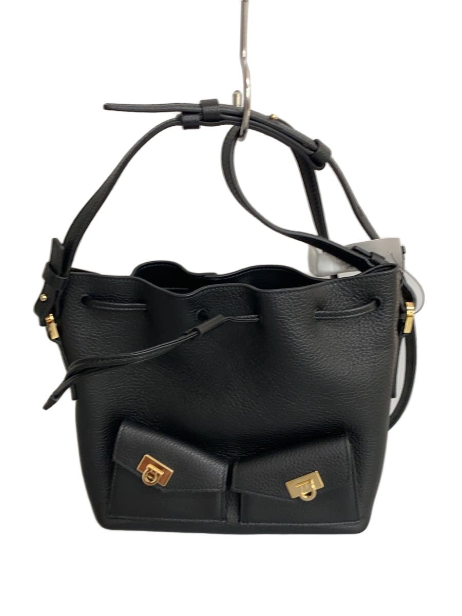 【中古】Salvatore Ferragamo◆BUCKET BAG 2WAY/ショルダーバッグ/なめし革/BLK【御徒面子】