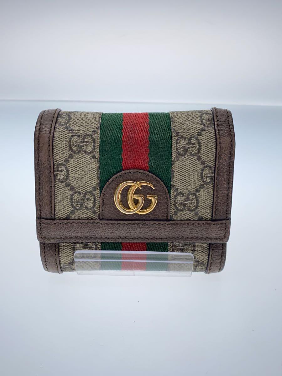 【中古】GUCCI◆3ツ折サイフ_GGスプリーム/PVC/BEG/総柄/レディース【服飾雑貨他】