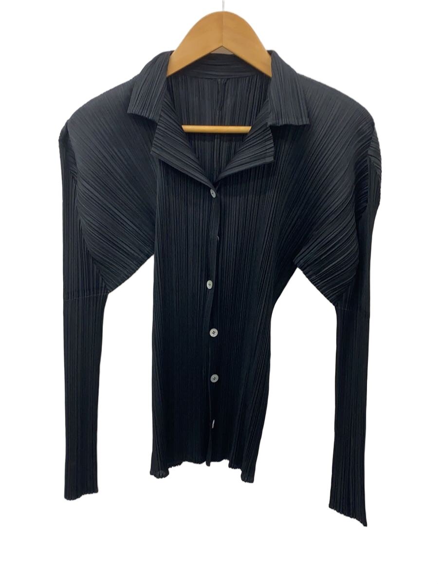 【中古】PLEATS PLEASE ISSEY MIYAKE◆オープンカラープリーツブラウス/ポリエステル/BLK/PP05-JJ001【レディース御召しもの】