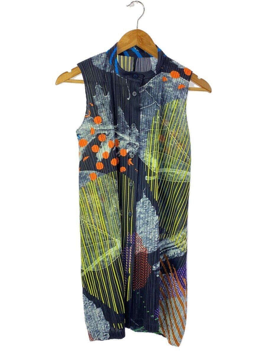 【中古】PLEATS PLEASE ISSEY MIYAKE◆D1/プリントプリーツノースリーブブラウス/3/マルチ色合い/総柄/PP41-JE771【レディースお召しもの】