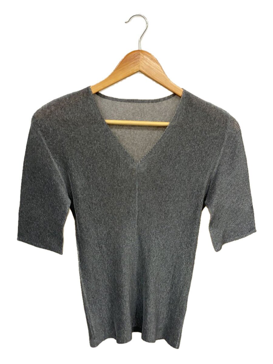【中古】PLEATS PLEASE ISSEY MIYAKE◆半袖カットソー/--/ポリエステル/GRY/無地/PP02FK117【レディース御召しもの】