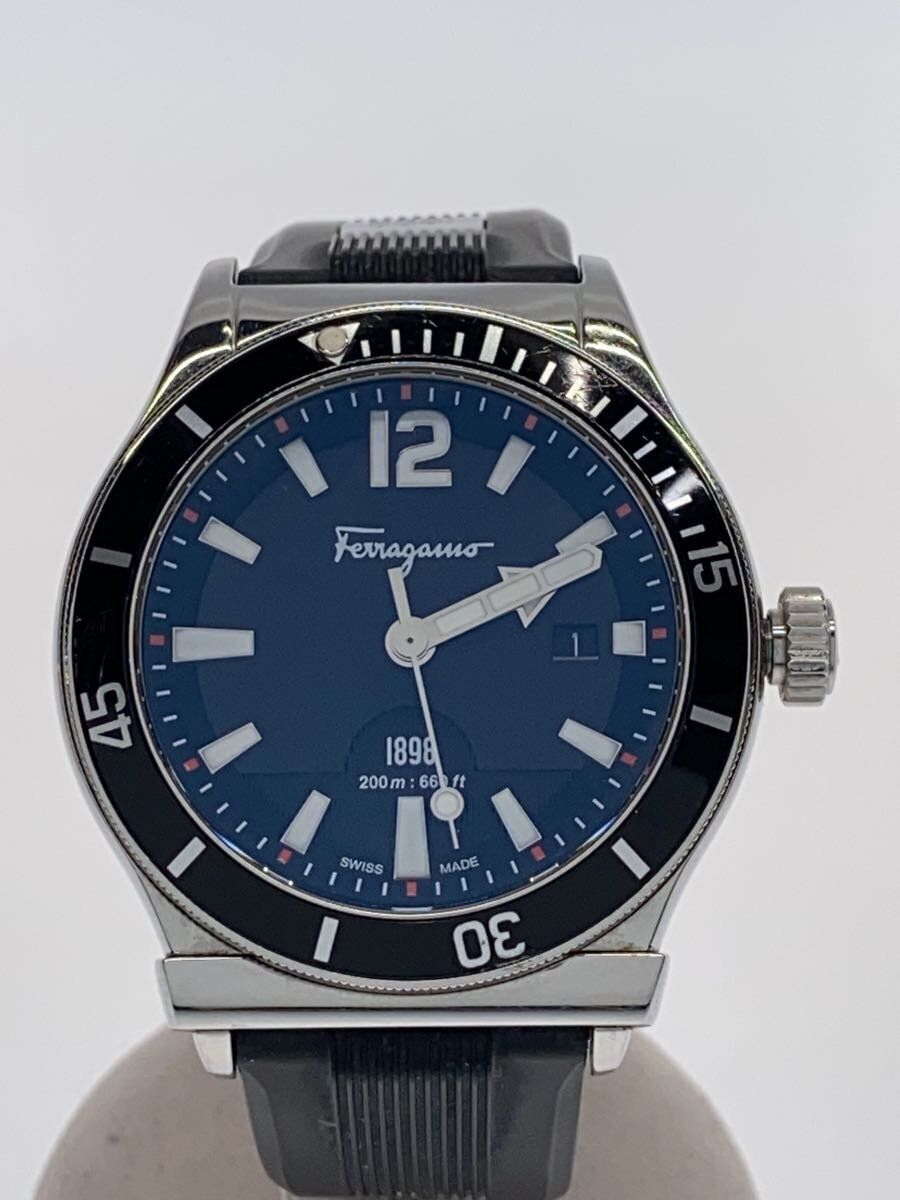 【中古】Salvatore Ferragamo◆石英ウオッチ/アナログ/天然ゴム/黒いこと/黒いこと/SS//【服飾雑貨他】