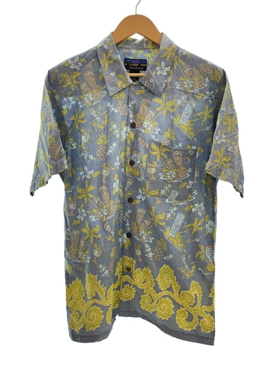【中古】pataloha◆アロハシャツ/M/BLU/総柄/00s/ポルトガル共和国製/旧下げ札/PATAGONIA/黒下げ札【メンズウェア】