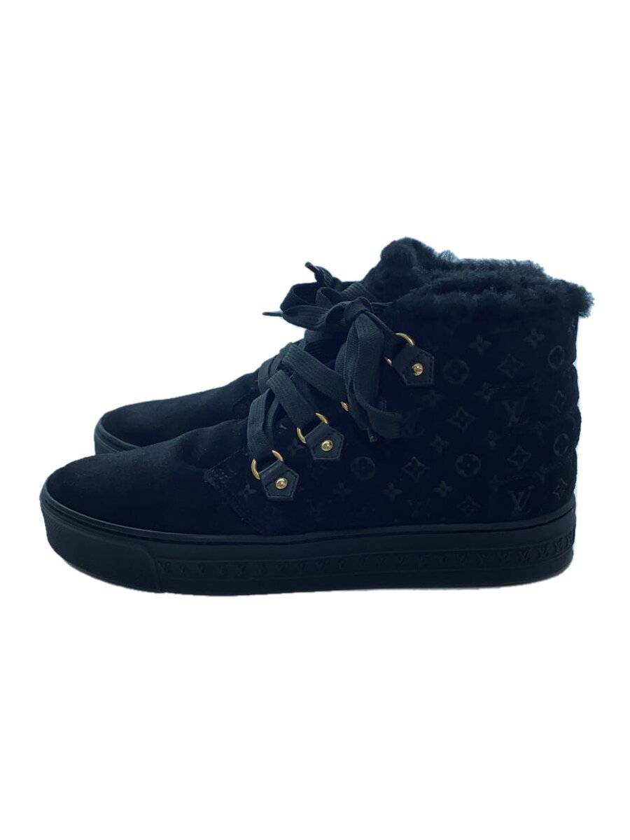 【中古】LOUIS VUITTON◆羊肉/モノグラム/ハイカットスニーカー/36.5/BLK/スウェード/MS0114【シューズ】