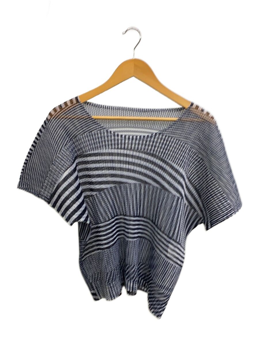 【中古】PLEATS PLEASE ISSEY MIYAKE◆筋目メッシュ半袖カットソー/3/ポリエステル/BLK/縞模様/fk261//【レディースお召しもの】