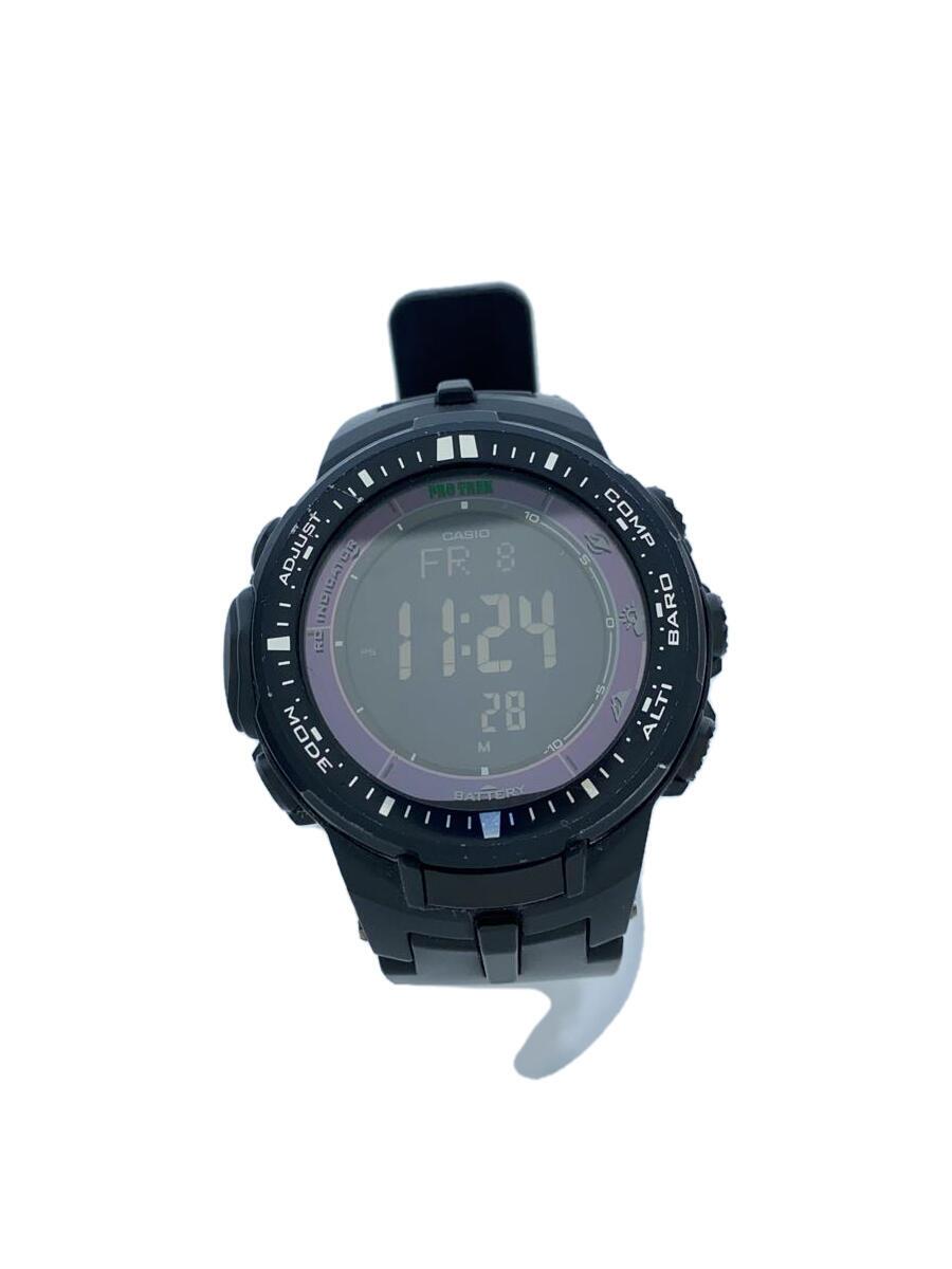 【中古】CASIO◆ソーラーウオッチ・PROTREK/デジタル/天然ゴム/BLK/BLK【服飾雑貨他】