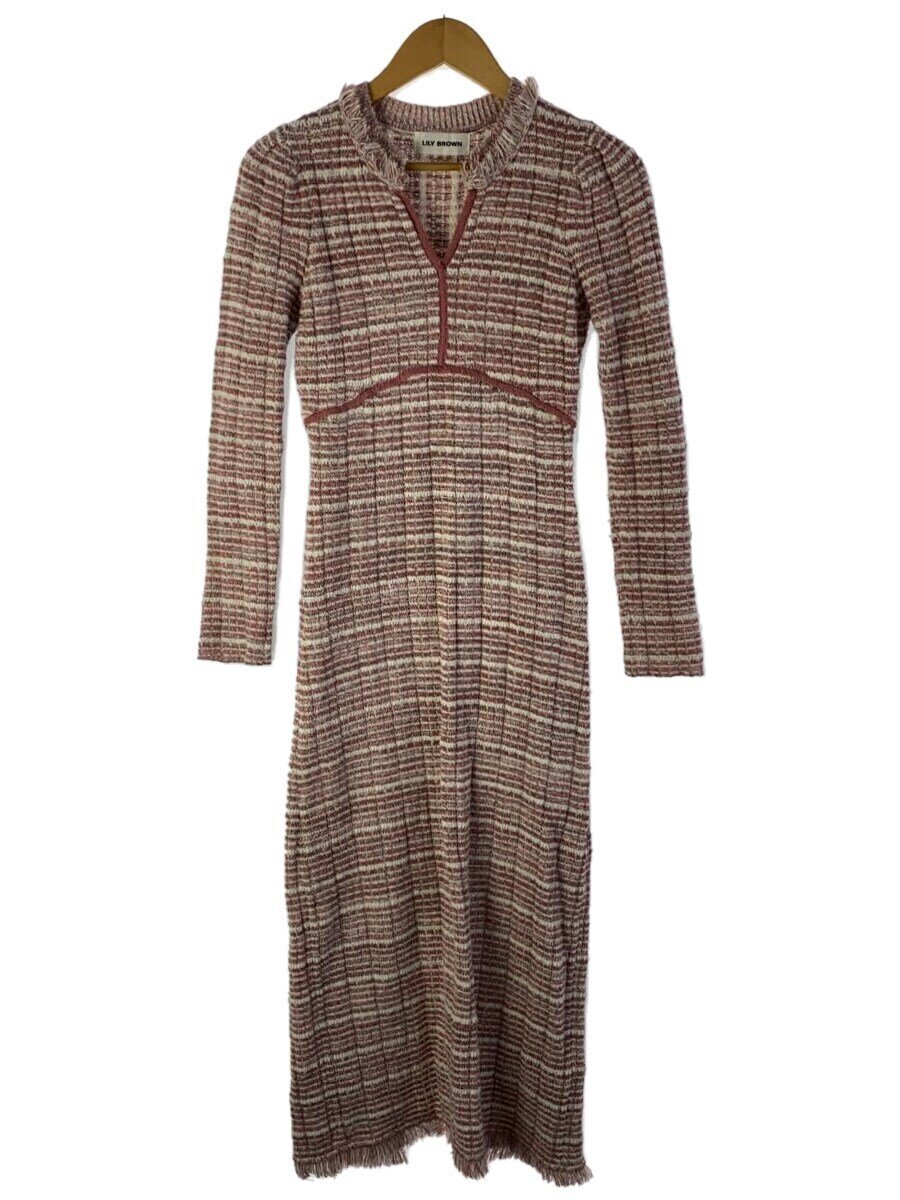 【中古】Lily Brown◆25SS ツイードニットワンピー長袖ワンピース/one/ポリエステル/PNK/ボーダー/LWNO2510//【レディースウェア】|2nd STREET 店