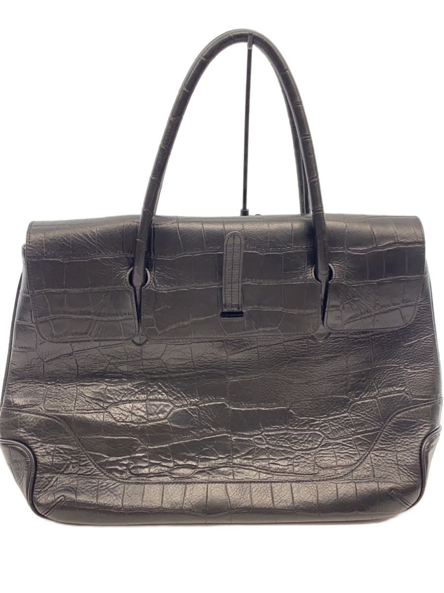 【中古】PELLE MORBIDA◆フラップトート/クロコ型押し/トートバッグ/なめし革/BLK//【御徒面子】