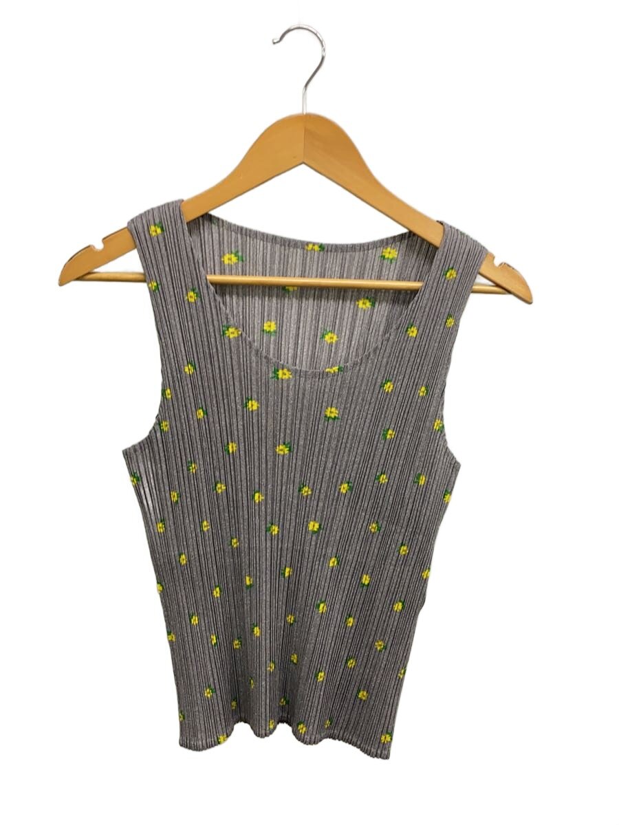 【中古】PLEATS PLEASE ISSEY MIYAKE◆プリーツノースリーブカットソー/3/ポリエステル/GRY/花柄/jk752//【レディース御召しもの】