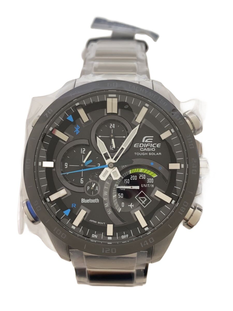 【中古】CASIO◆ソーラーウオッチ/アナログ/BLK/SLV/EQB-501【服飾雑貨他】