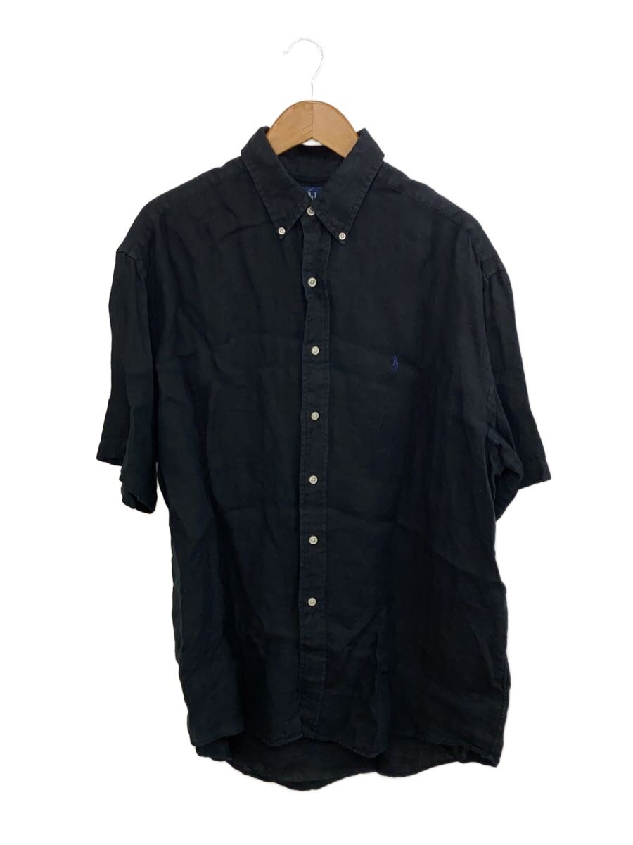 【中古】RALPH LAUREN◆半袖プルオーバー/L/リネン/BLK/無地【メンズウェア】