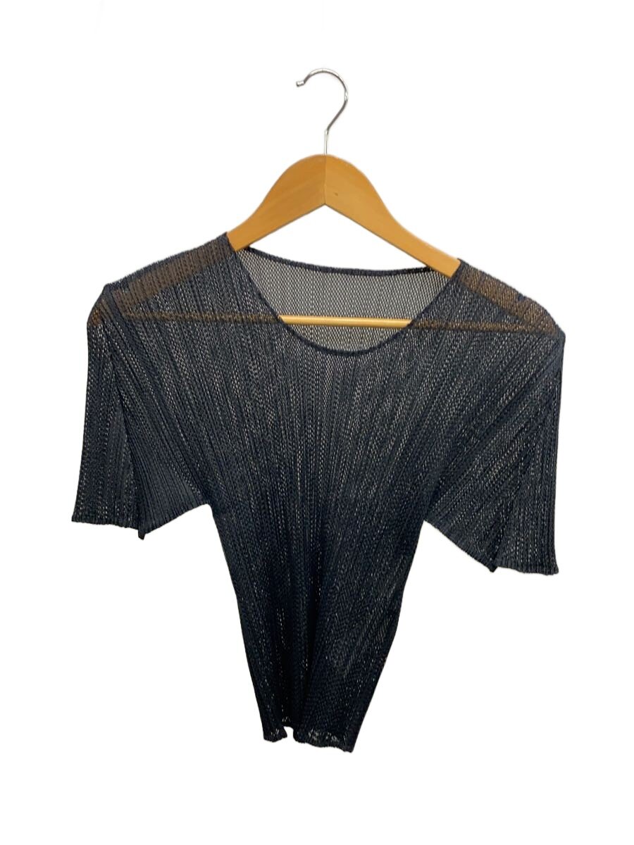 【中古】PLEATS PLEASE ISSEY MIYAKE◆メッシュ筋目半袖カットソー/3/ポリエステル/BLK/jk604/? NULL ?【レディース御召しもの】