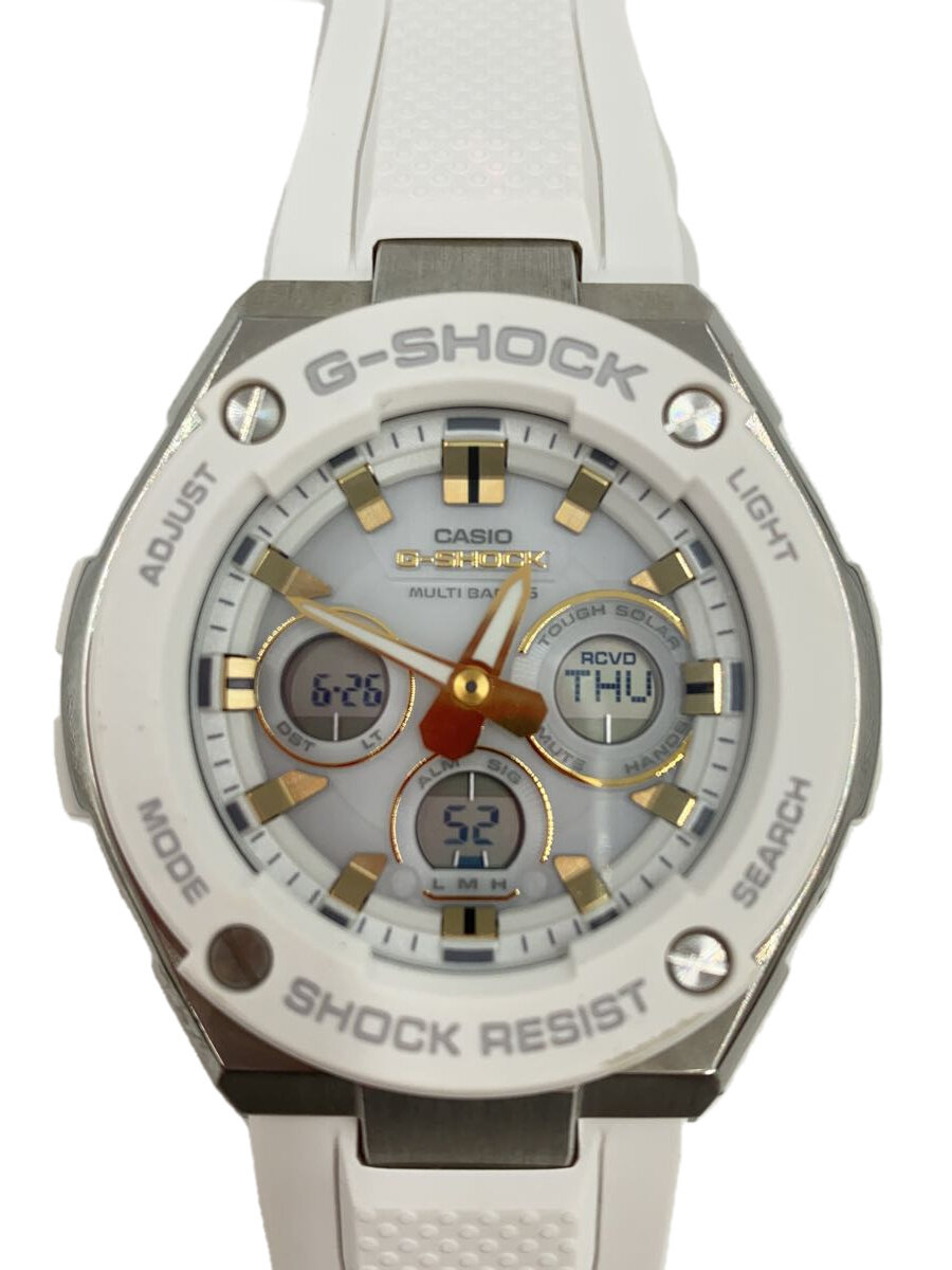 【中古】CASIO◆ソーラーウオッチ・G-SHOCK/デジアナ/天然ゴム/WHT/WHT//【服飾雑貨他】