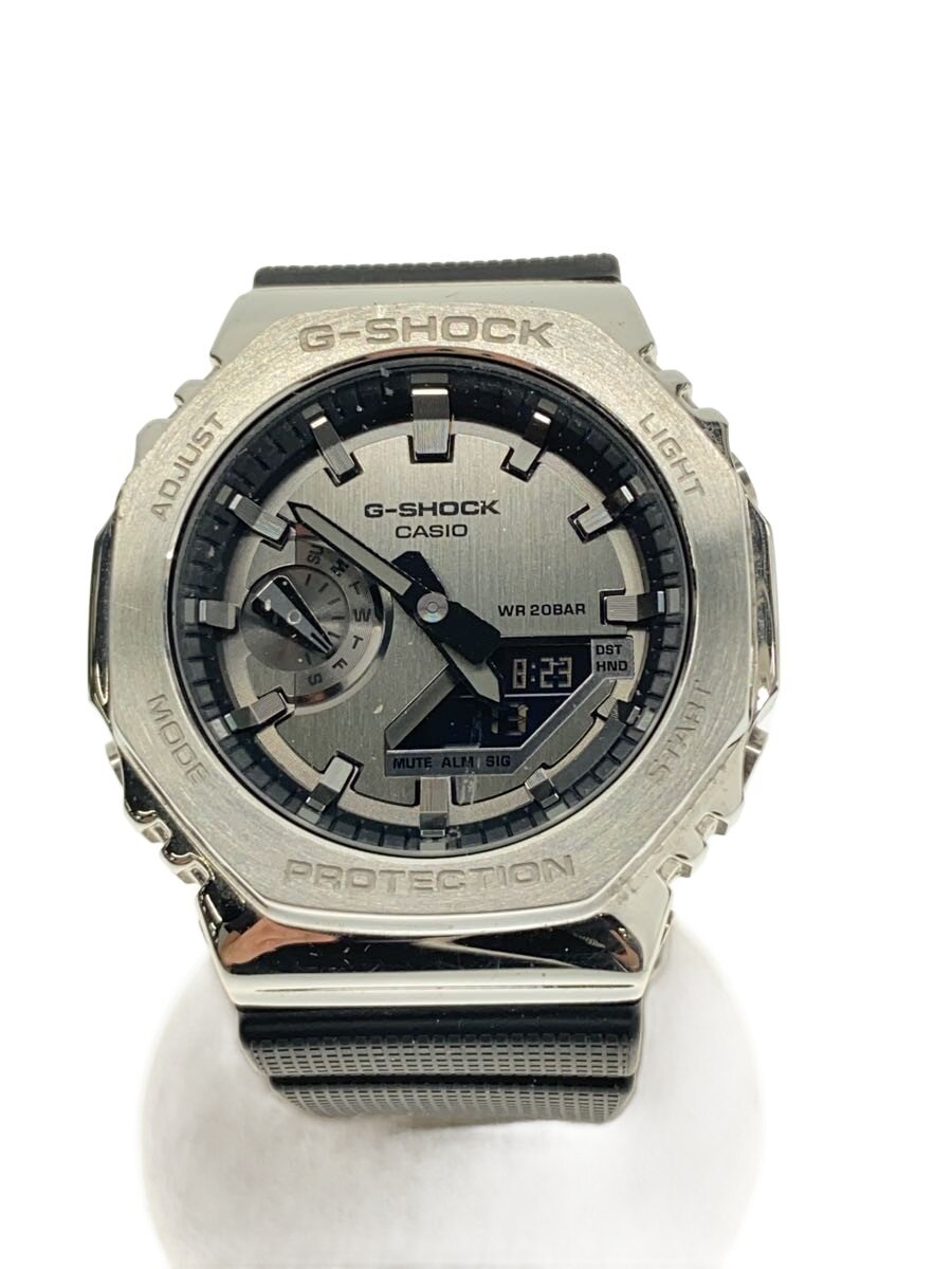 【中古】CASIO◆石英ウオッチ_G-SHOCK/デジアナ/天然ゴム/SLV/BLK【服飾雑貨他】