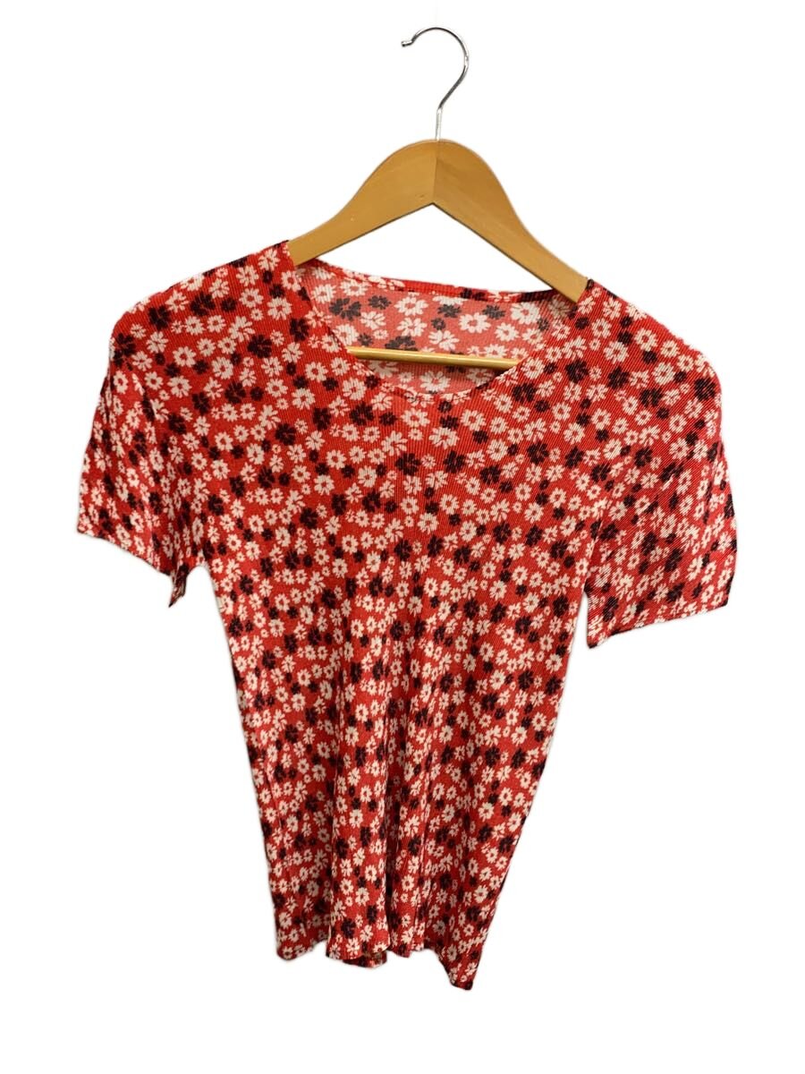 【中古】PLEATS PLEASE ISSEY MIYAKE◆細プリーツ半袖カットソー/2/ポリエステル/RED/花柄/fk876//【レディースウェア】|2nd STREET 店