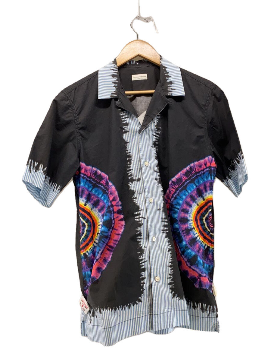 【中古】DRIES VAN NOTEN◆タイダイ/開襟/半袖プルオーバー/46/綿織物/BLK/総柄【メンズウェア】