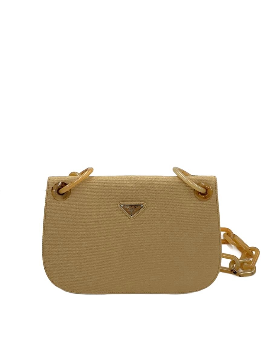 【中古】PRADA◆ショルダーバッグ/キャンバス/CML/無地/三角ロゴ/プラチェーン【バッグ】｜2ｎｄ STREET 店
