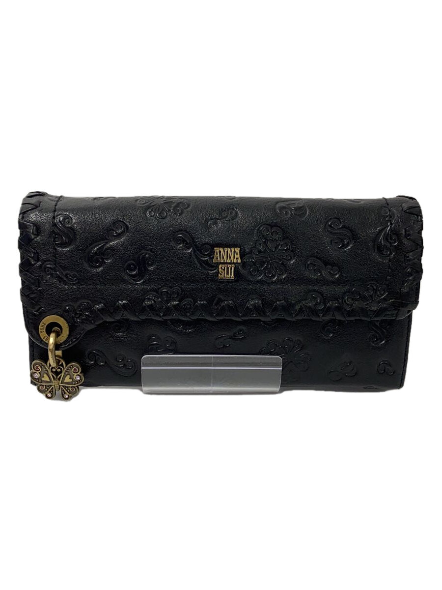 【中古】ANNA SUI◆長金入れ/なめし革/BLK/総柄/レディース【服飾雑貨他】