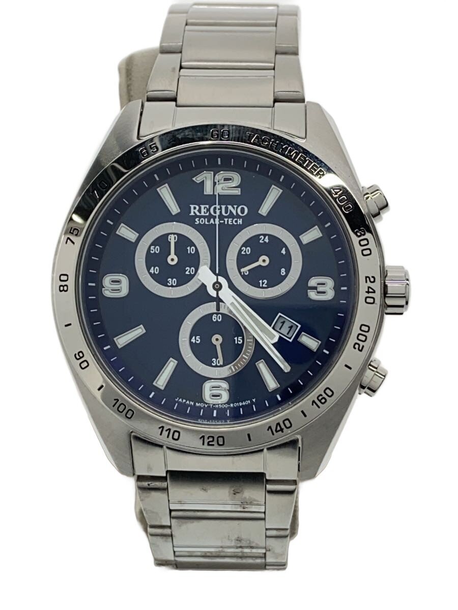 【中古】CITIZEN◆REGUNO/ソーラーウオッチ/アナログ/ステンレス鋼/NVY/SLV/SS/H500-R006282【服飾雑貨他】