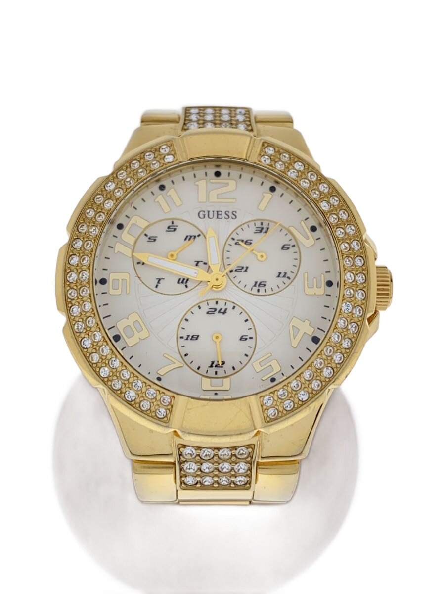 【中古】GUESS◆ウオッチ/アナログ/ステンレス鋼/WHT/GLD//【服飾雑貨他】