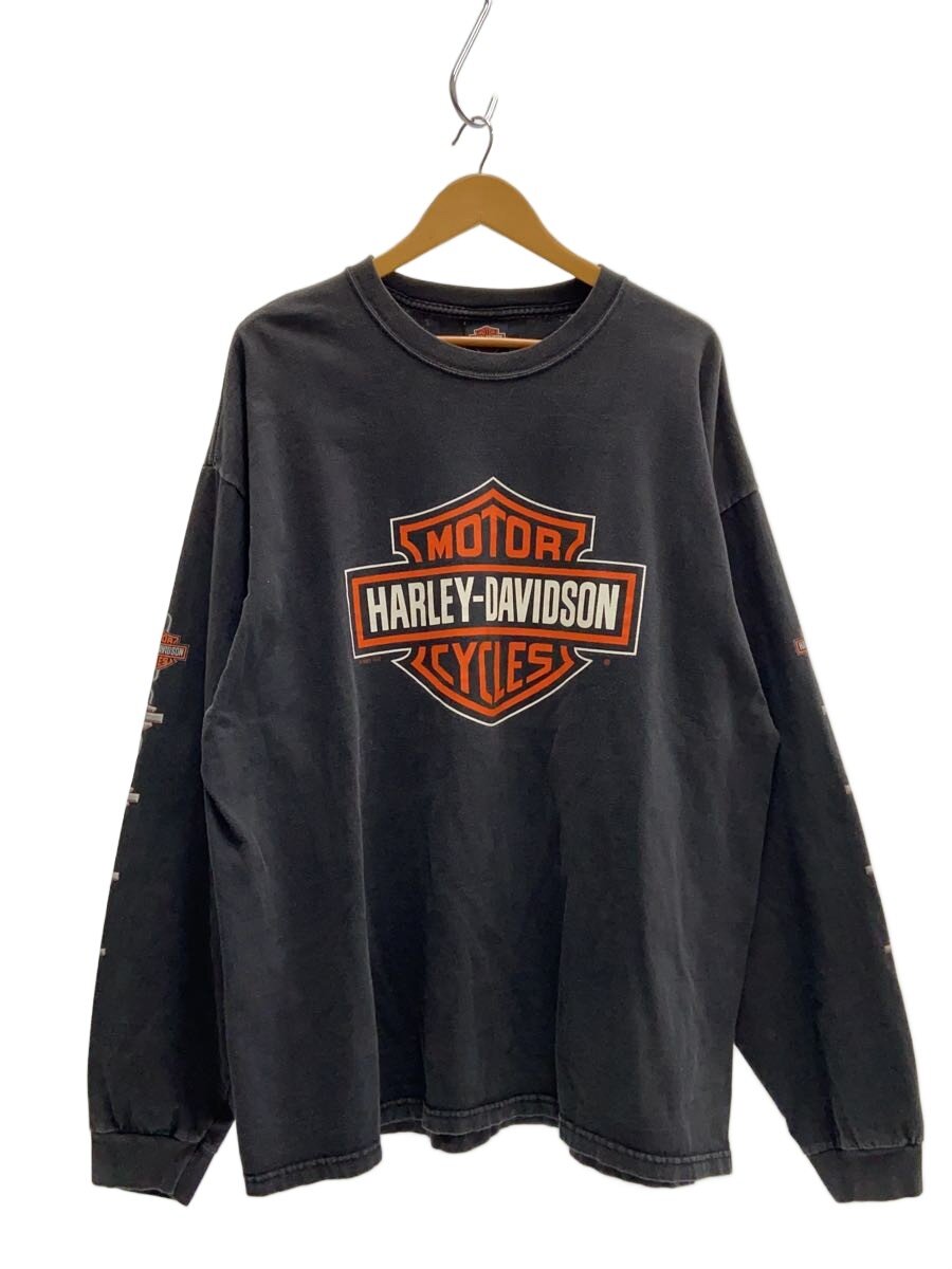 【中古】HARLEY DAVIDSON◆00s/2001/両面刷り上げる/袖ロゴタイプ/チェーン店/長袖プルオーバー/XXL/綿織物/BLK【メンズウェア】