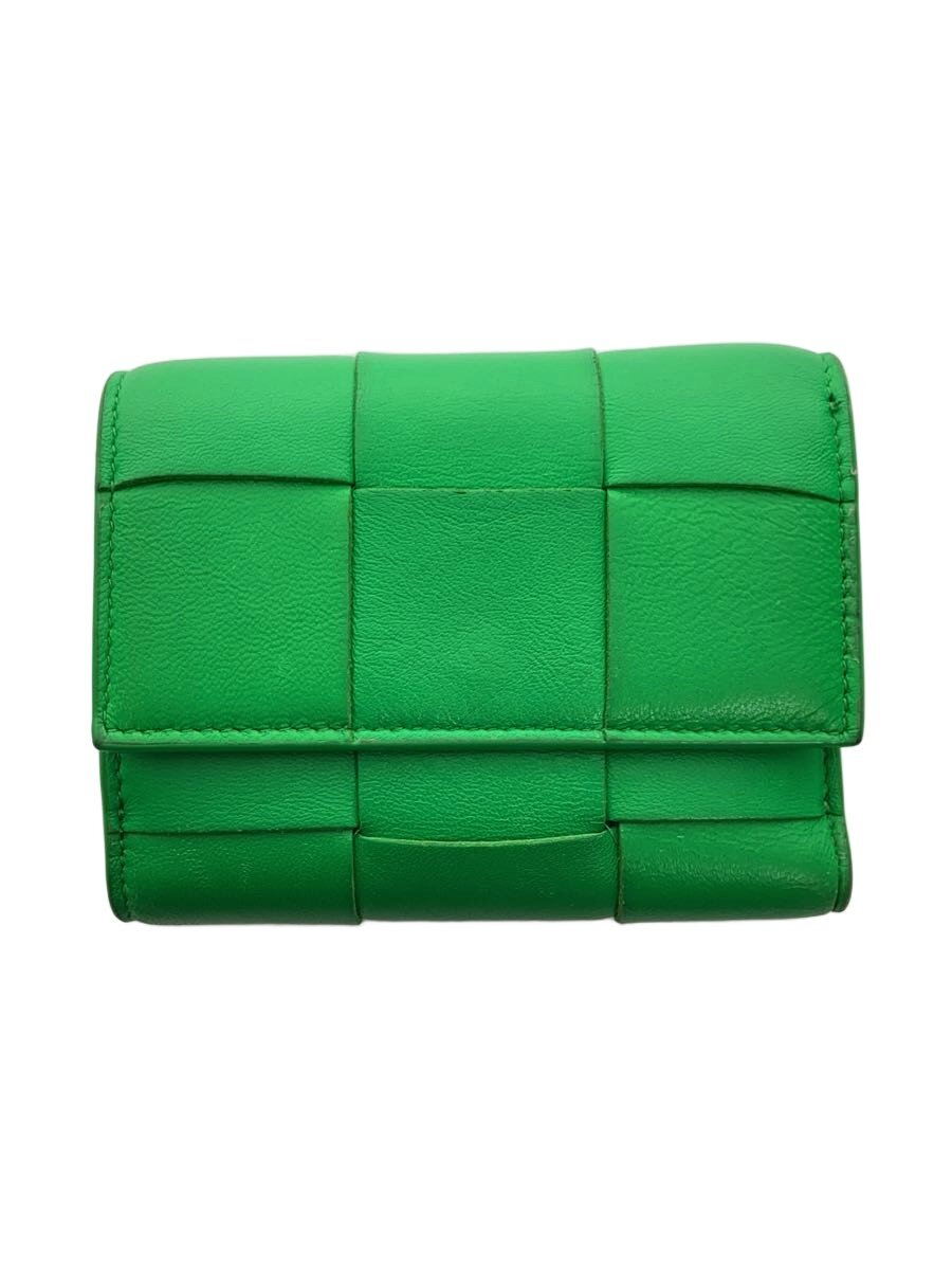 【中古】BOTTEGA VENETA◆3つ折り札入れ/なめし革/GRN/無地/メンズ【服飾雑貨他】