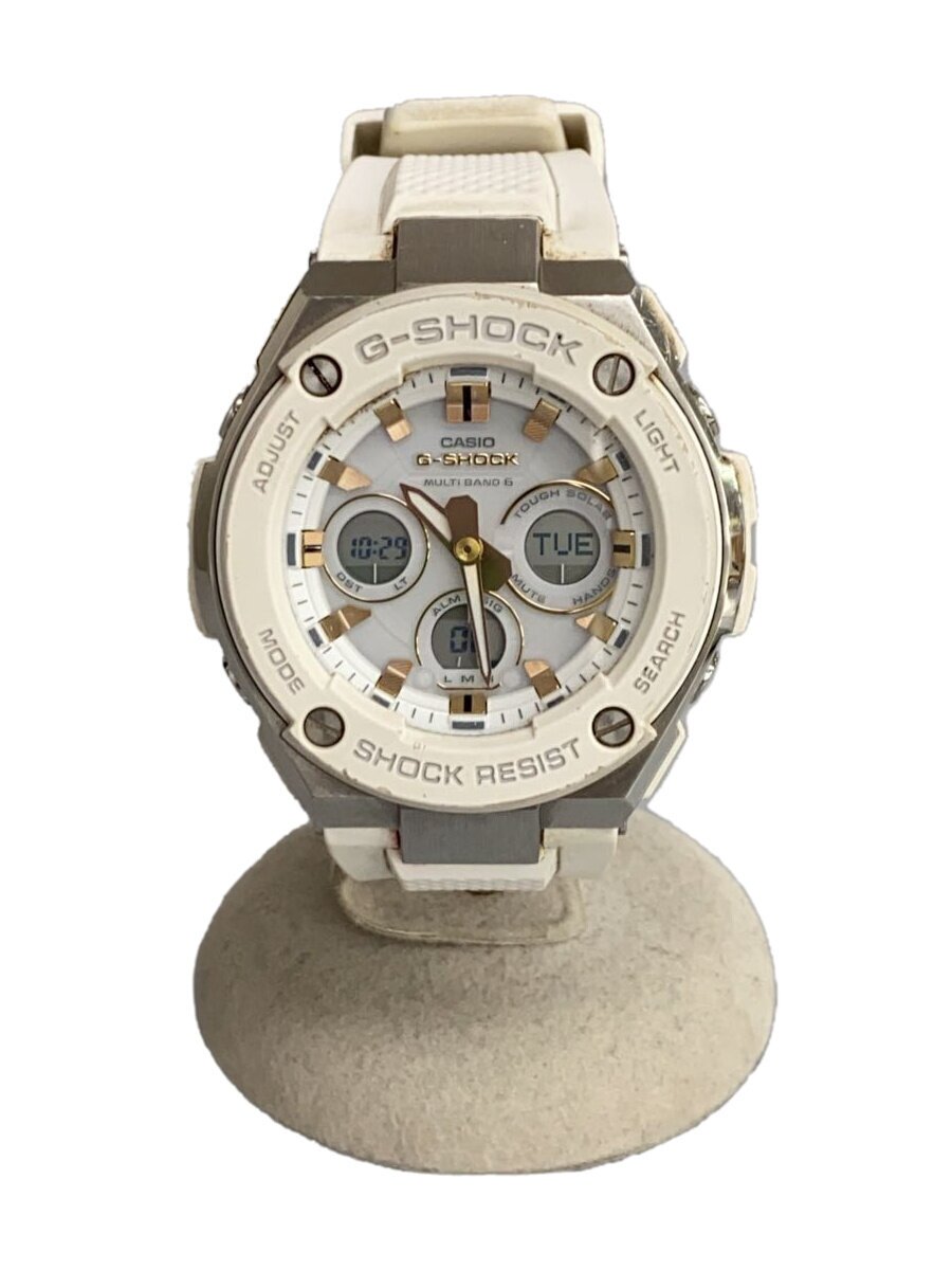 【中古】CASIO◆ソーラーウオッチ・G-SHOCK/デジアナ/天然ゴム/WHT/WHT【服飾雑貨他】