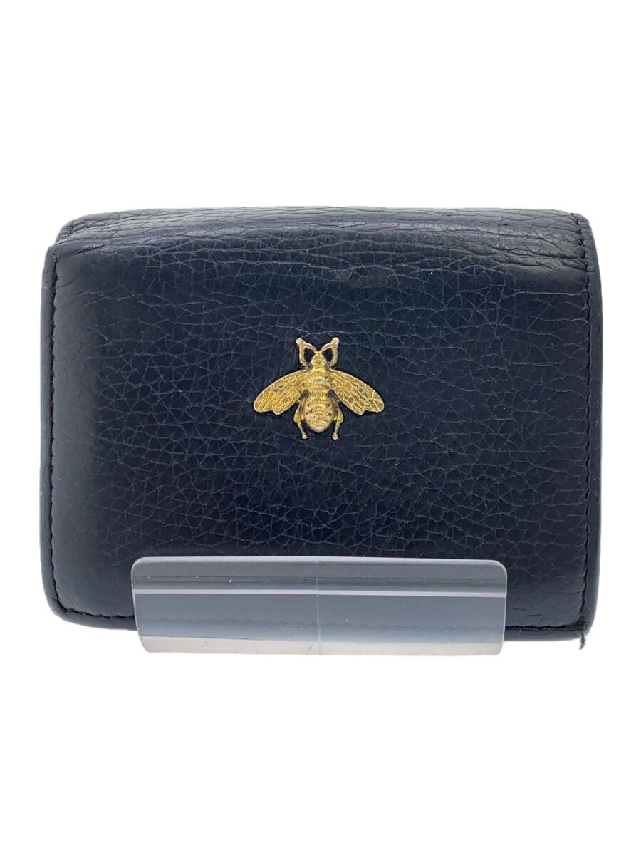 【中古】GUCCI◆2つ折り紙入れ/なめし革/BLK/無地/レディース【服飾雑貨他】