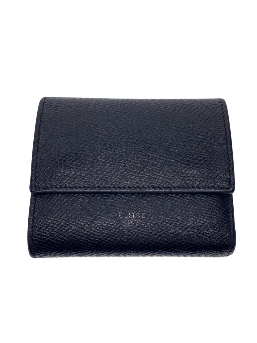 【中古】CELINE◆3つ折り札入れ/なめし革/BLK/メンズ【服飾雑貨他】