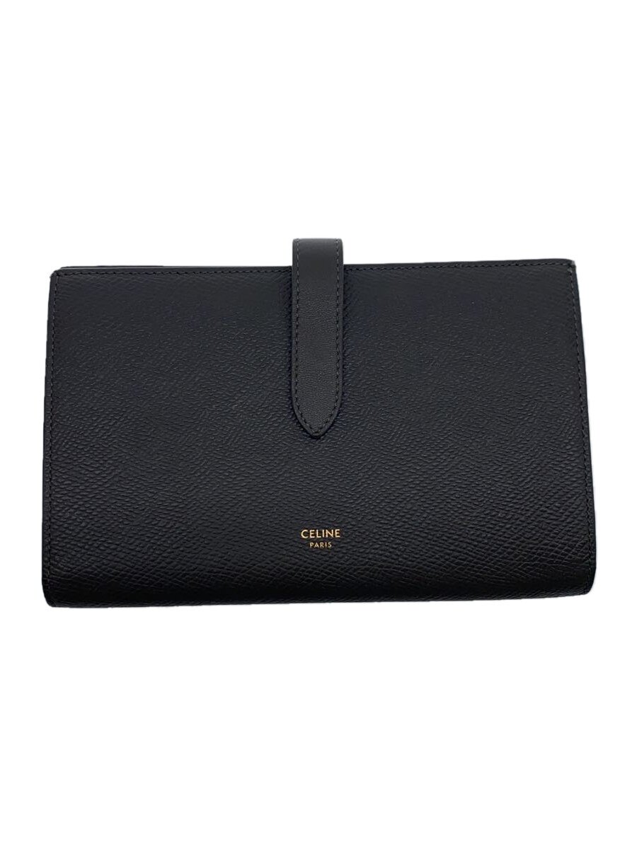 【中古】CELINE◆ラージストラップウォレット/長紙入れ/なめし革/GRY/無地/メンズ【服飾雑貨他】