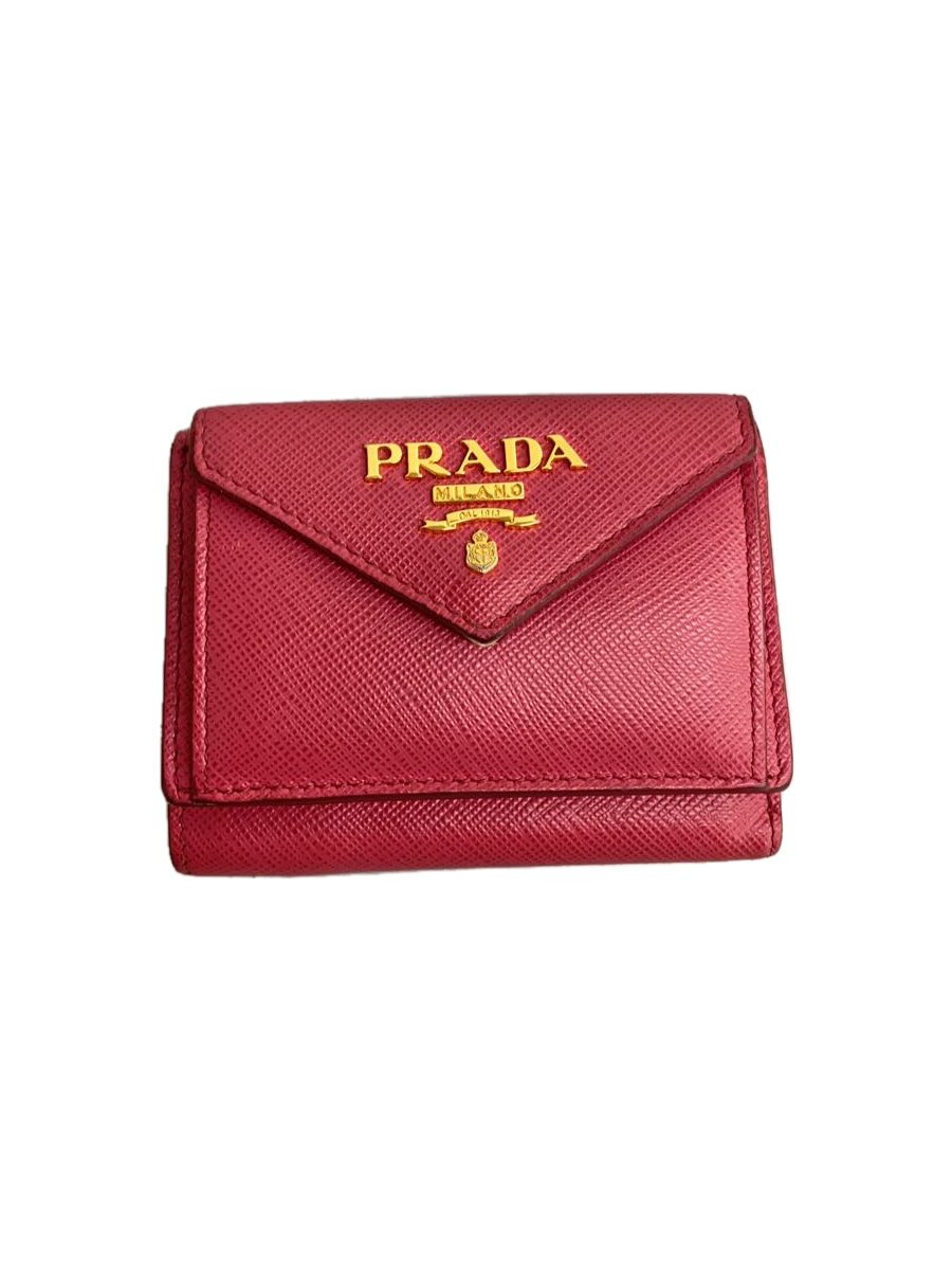 【中古】PRADA◆プラダ/3つ折り紙入れ/なめし革/サクラ色/レディース【服飾雑貨他】