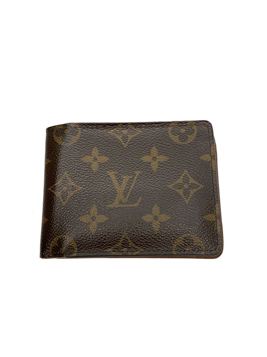 【中古】LOUIS VUITTON◆ポルト・フォイユ・ミュルティプル_モノグラム・キャンバス_BRW/PVC/BRW/総柄/メンズ【服飾雑貨他】