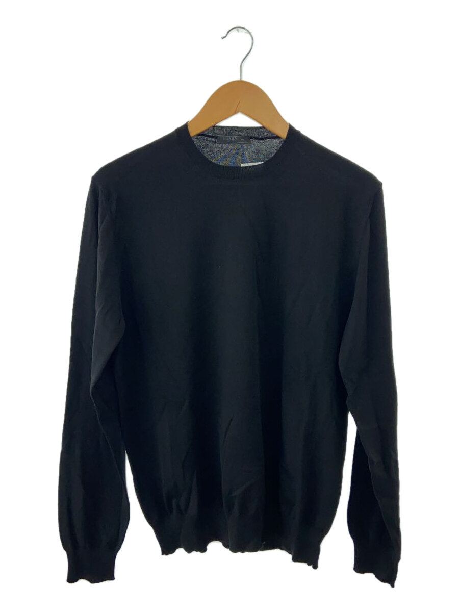 【中古】PRADA◆24AW/長袖編み物・ティーシャツ(薄っぺら)/50/羊毛/BLK/デオキシリボ核酸641-S152/黒【メンズウェア】