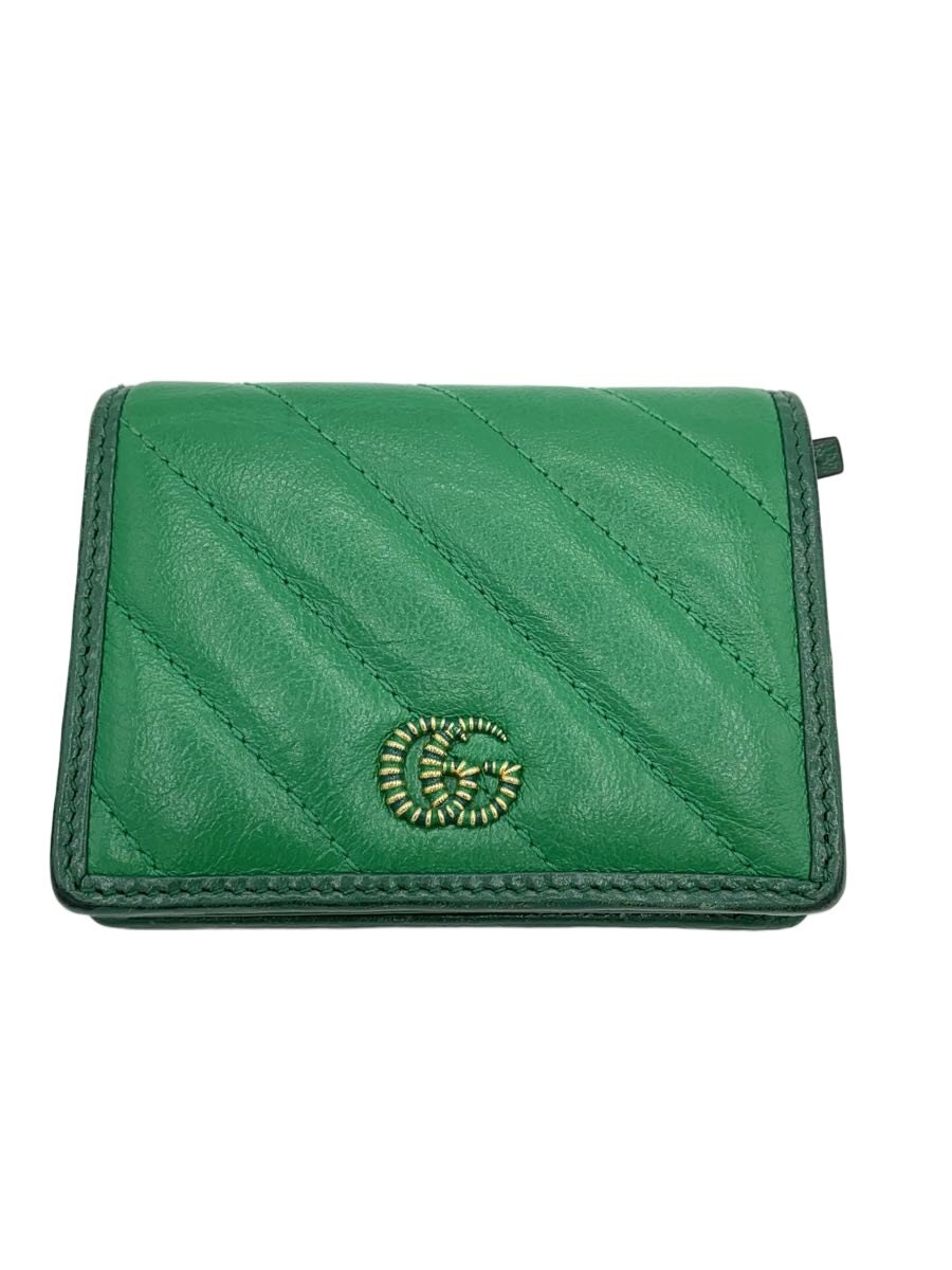 【中古】GUCCI◆2つ折り札入れ/なめし革/GRN/無地/レディース/573811・0959【服飾雑貨他】