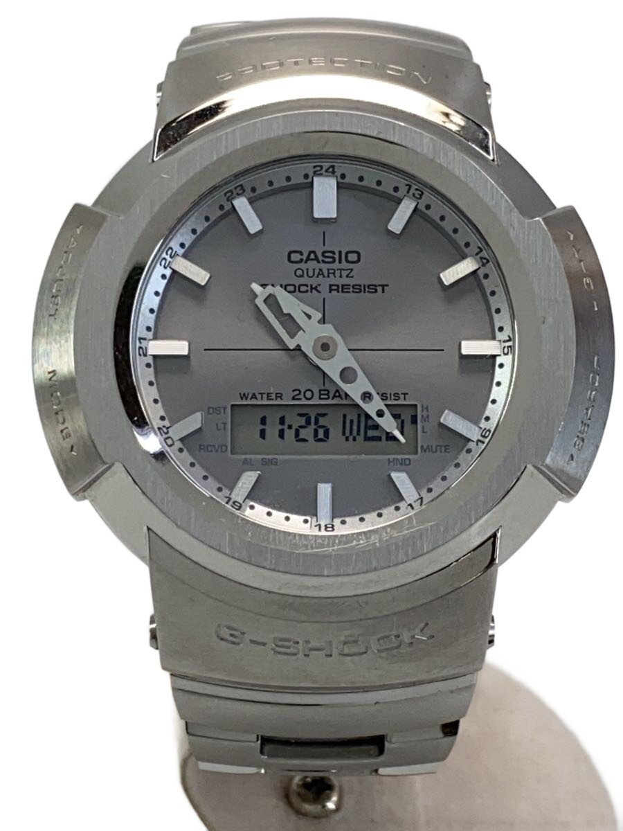 【中古】CASIO◆ソーラーウオッチ_G-SHOCK/デジアナ/ステンレス鋼/SLV/SLV【服飾雑貨他】