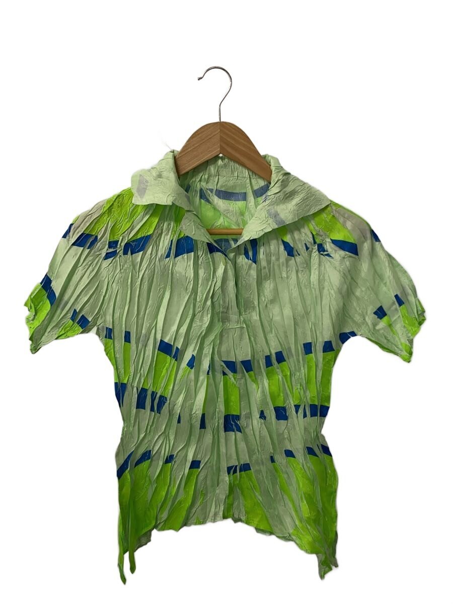 【中古】PLEATS PLEASE ISSEY MIYAKE◆太プリーツスキッパー半袖シャツ/3/ポリエステル/GRN/総柄/zt903/グリーン【レディースウェア】|2nd STREET 店