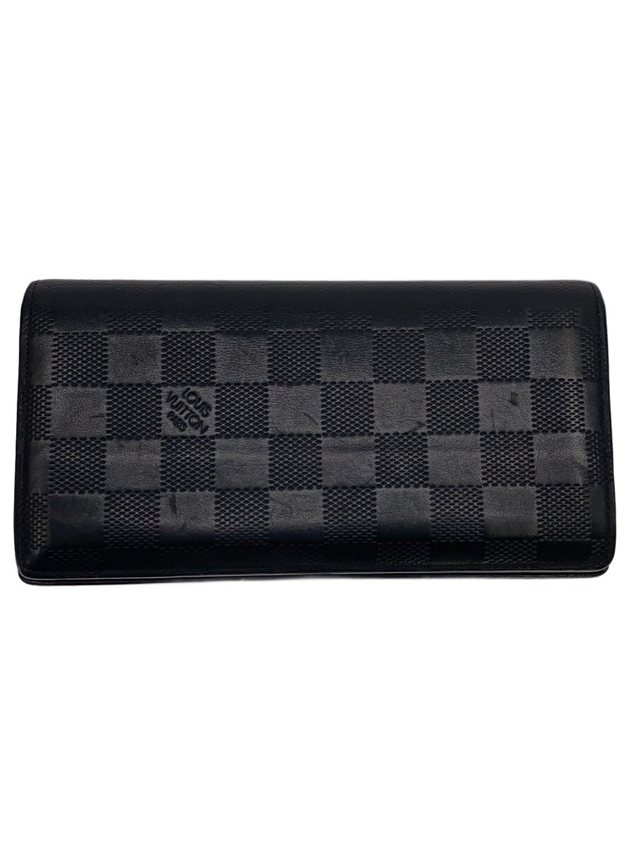 【中古】LOUIS VUITTON◆ポルト・フォイユ・ブラザ_ダミエ・アンフィニ/なめし革/BLK/メンズ【服飾雑貨他】