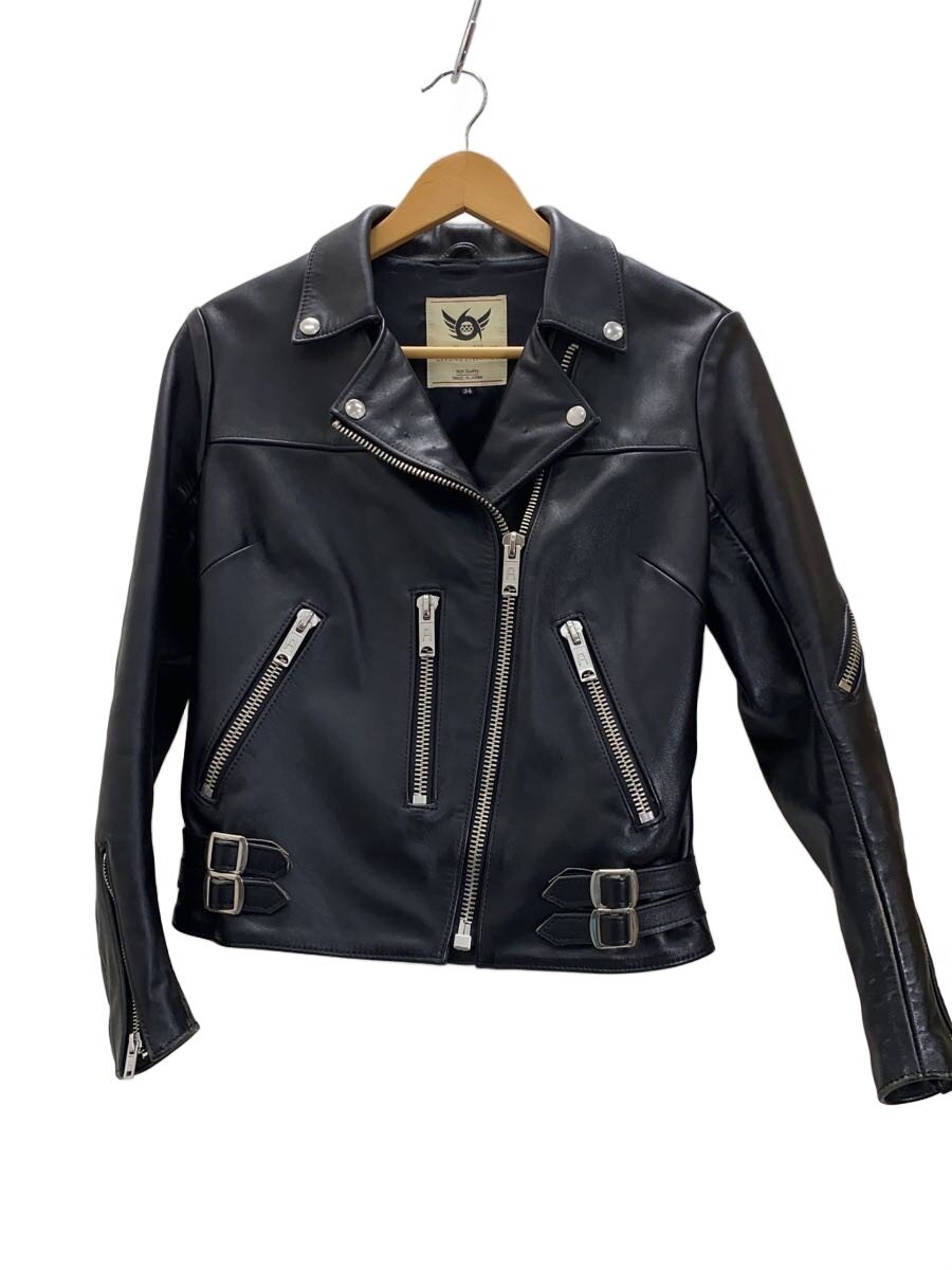 【中古】666 Leather Wear◆ダブルライダースジャケット/34/なめし革/BLK【レディース御召しもの】