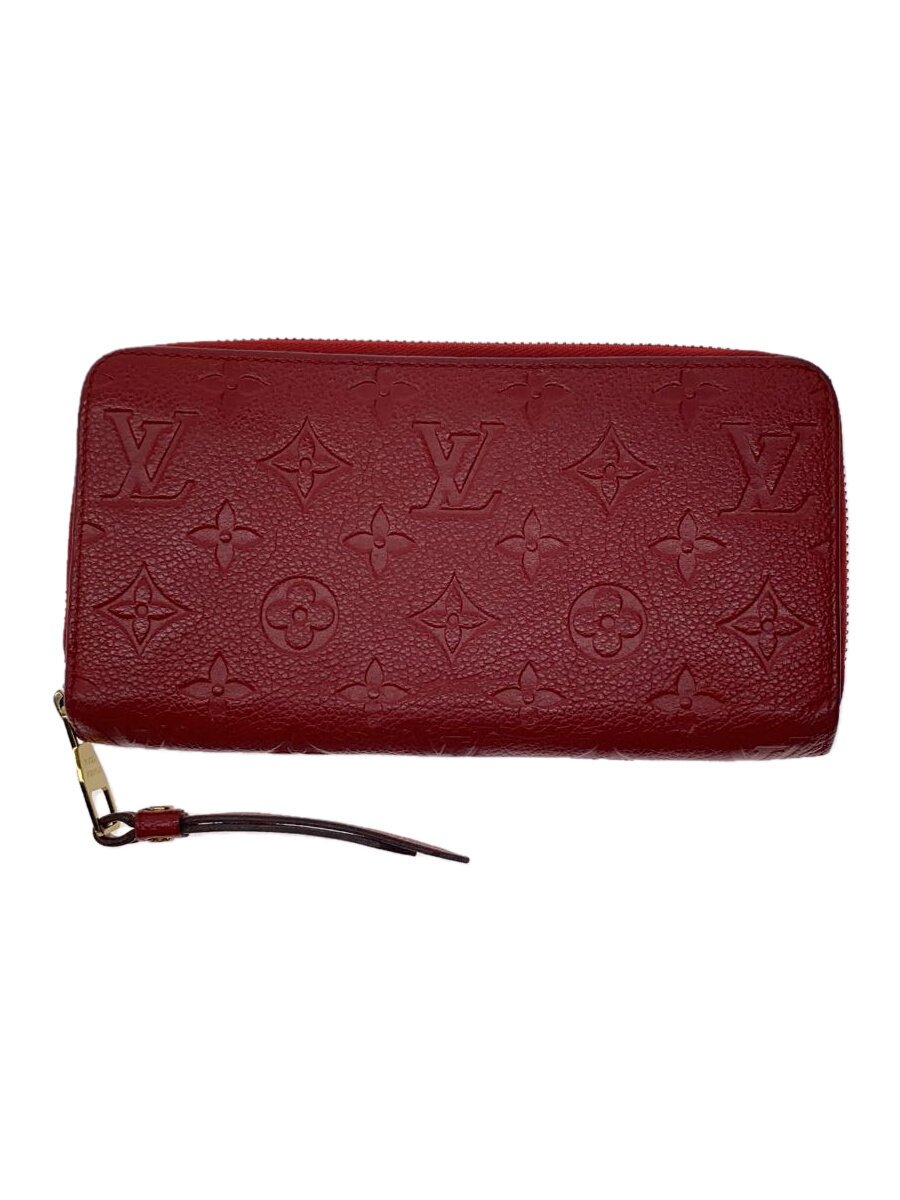 【中古】LOUIS VUITTON◆ジッピー・ウォレット_モノグラム・アンプラント_RED/レザー/RED/レディース【服飾雑貨他】