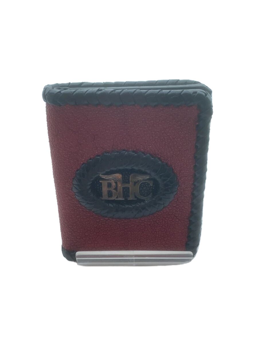 【中古】Leathers \u0026 Treasures◆2つ折り金入れ/なめし革/RED/エイ革/BHCバイフォールドウォレット【服飾雑貨他】