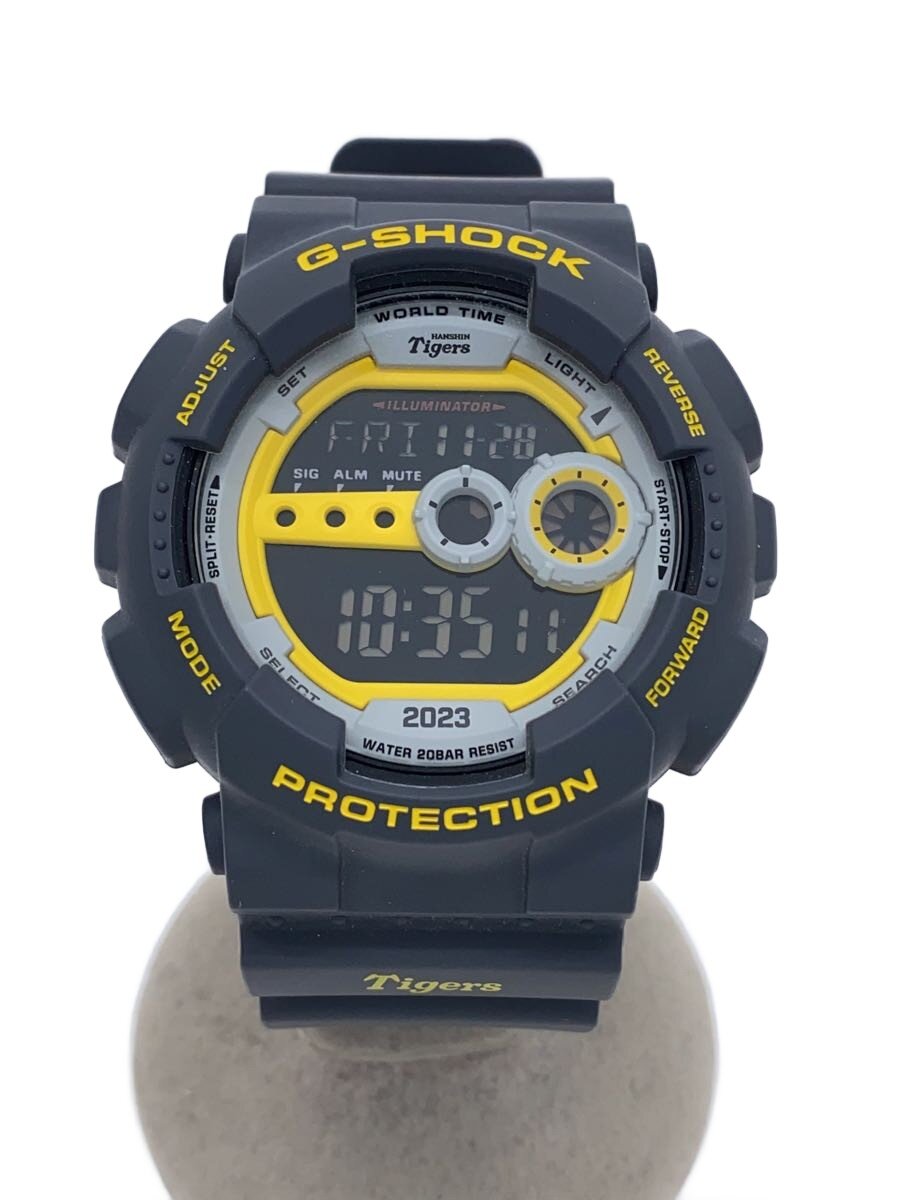 【中古】CASIO◆押さえる/2023年/阪神タイガース/石英ウオッチ/デジタル/天然ゴム/GRY/GD-100【服飾雑貨他】
