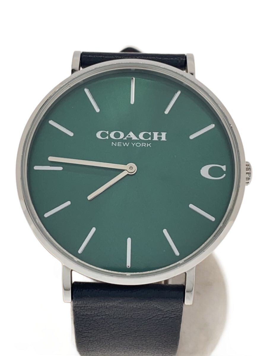 【中古】COACH◆石英ウォッチ/アナログ/緑であること/黒いこと//【服飾雑貨他】