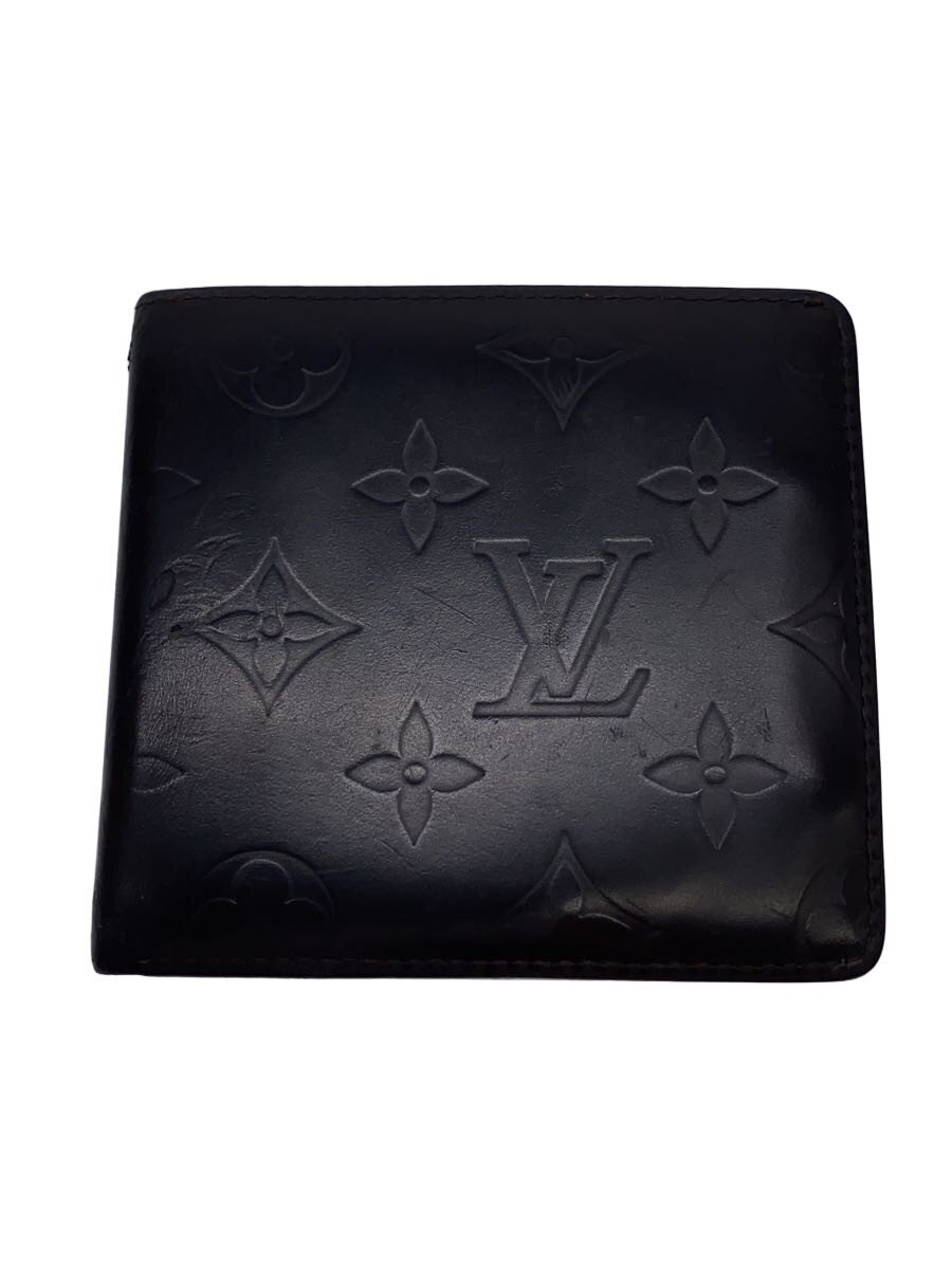【中古】LOUIS VUITTON◆ポルト・フォイユ・コンパクト_モノグラム・グラセ/なめし革/BLK/モノグラム/メンズ【服飾雑貨他】