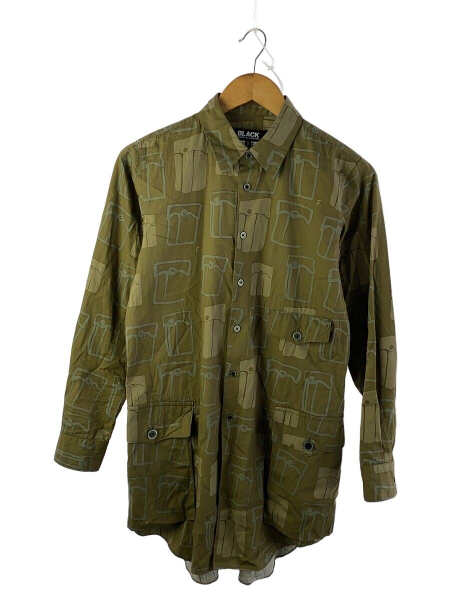 【中古】BLACK COMME des GARCONS◆長袖プルオーバー/S/綿織物/KHK/総柄/1F-B001/? NULL ?【メンズウェア】